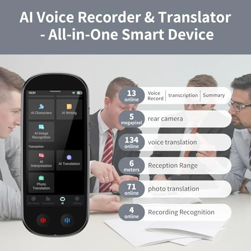 Voice Recorder with Playback and Transcription — Translator Device, Mipeggy