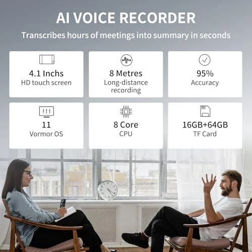Voice Recorder with Playback and Transcription — Translator Device, Mipeggy