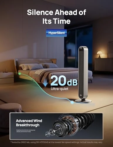 Tower Fan for Bedroom, 42 Inch 120° Oscillating Fan, 20dB Quiet DC Motor, 28ft/s Velocity Bladeless Standing Fan with 12... — Smart Fan, Dreo