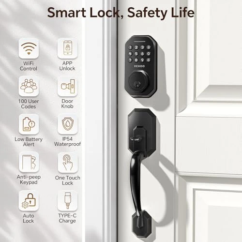 WiFi Smart Door Lock with Keypad and Handle Set — Smart Lock, VCHOO