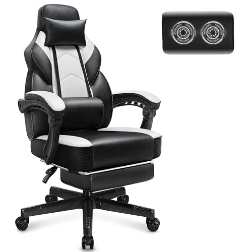 Big and Tall Gaming Chair with Footrest, Massage Lumbar Support, and Wide Seat — Smart Chairs, Meilocar