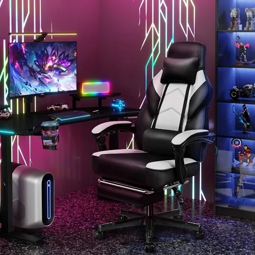 Big and Tall Gaming Chair with Footrest, Massage Lumbar Support, and Wide Seat — Smart Chairs, Meilocar