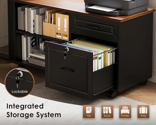 L Shaped Electric Standing Desk with Drawers & File Cabinet Sets — Standing Desk, OffiGo