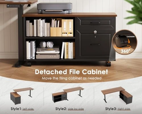 L Shaped Electric Standing Desk with Drawers & File Cabinet Sets — Standing Desk, OffiGo
