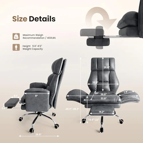 Office Chair with Flip Armrests and Foot Rest — Smart Chairs, HOMRELEXA