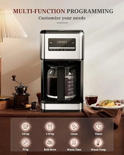 Programmable Drip Coffee Maker with Timer, Keep Hot Plate & Reusable Filter — Coffee Maker, Kismile