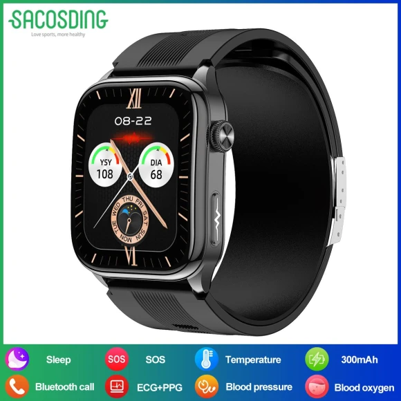 Smart Watch with ECG, Air Pump Cushion, True Blood Pressure, Oxygen, Temperature, Heart Rate Monitor — Blood Pressure Monitor, SACOSDING