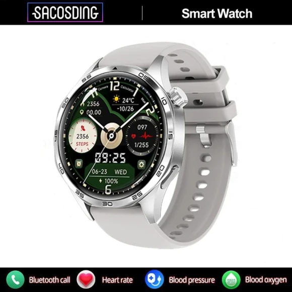Men's Smart Watch with GPS, NFC, Compass & Bluetooth Calling (Silver, 2024) — Smart Watch, SACOSDING