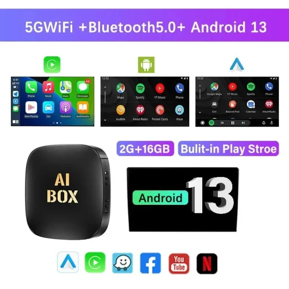Wireless Android 13 CarPlay Adapter — Car Infotainment System, Auto Launcher