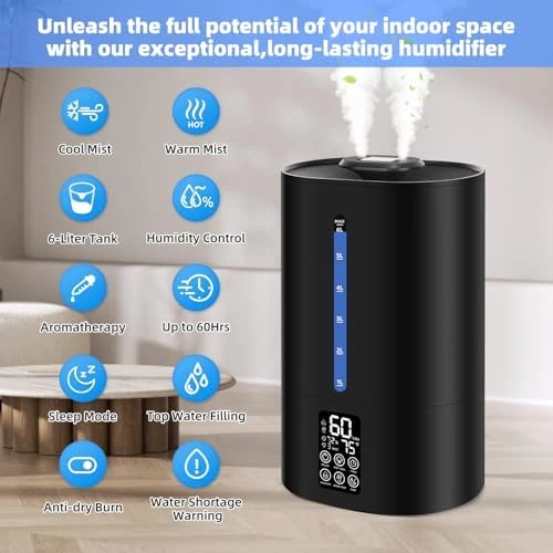 6 Gallon Humidifier with Cool and Warm Mist — Essential Oil Diffuser, Coolfiqu