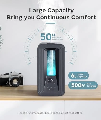 Cool Mist Top Fill Humidifier with Aroma Diffuser, Humidistat, Night Light — Humidifier, BREEZOME