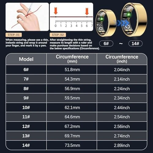 Fitness Ring with Heart Rate, Blood Oxygen, Stress, Sleep, and Step Tracking — Smart Ring, REWSX