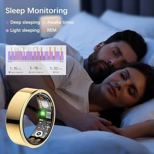 Fitness Ring with Heart Rate, Blood Oxygen, Stress, Sleep, and Step Tracking — Smart Ring, REWSX