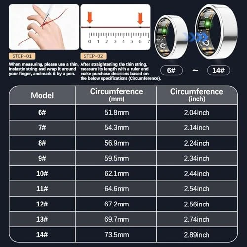 Fitness Ring with Heart Rate, Blood Oxygen, Stress, Sleep, and Step Tracking — Smart Ring, REWSX
