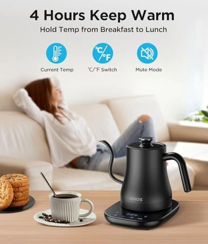 Gooseneck Electric Kettle with Temperature Control and Mute Mode — Electric Kettle, KOIOS