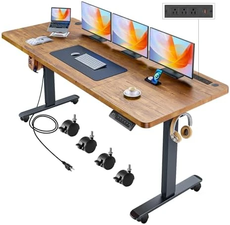 Adjustable Height Computer Desk with Wheels and Charging Station — Standing Desk, Legooin