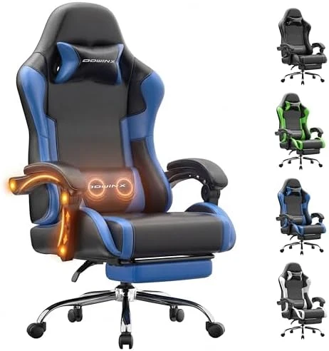 Ergonomic Gaming Chair with Massage Lumbar Support, Footrest, and Adjustable Headrest — Smart Chairs, Dowinx