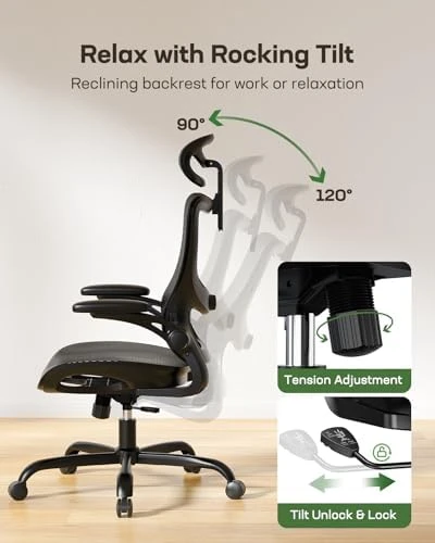 Ergonomic Mesh Office Chair with Lumbar Support, Headrest, and Flip-Up Armrests — Smart Chairs, Marsail