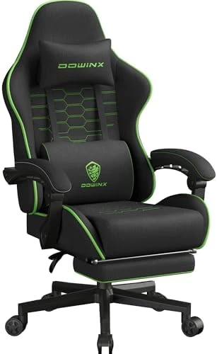 Fabric Gaming Chair with Pocket Spring Cushion, Massage, and Footrest — Smart Chairs, Dowinx