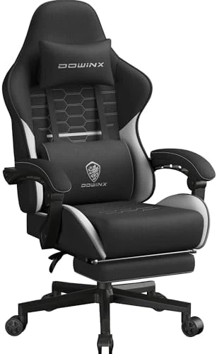 Fabric Gaming Chair with Pocket Spring Cushion, Massage, and Footrest — Smart Chairs, Dowinx