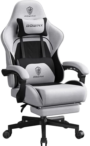 Fabric Gaming Chair with Pocket Spring Cushion, Massage, and Footrest — Smart Chairs, Dowinx
