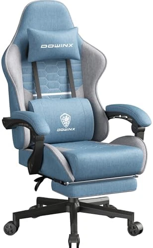 Fabric Gaming Chair with Pocket Spring Cushion, Massage, and Footrest — Smart Chairs, Dowinx