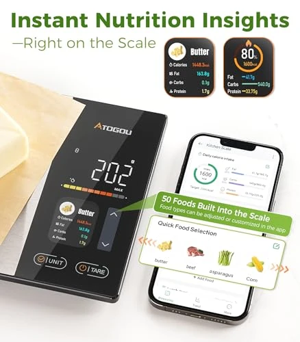 Smart Food Kitchen Scale with Nutrition Calculator and Color Display — Smart Scale, Atogou