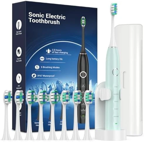 Sonic Electric Toothbrush for Adults with 8 Brush Heads and Travel Case — Electric Toothbrush, Rtauys