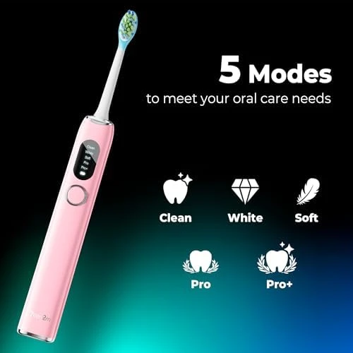 Ultrasonic Electric Toothbrush with LED Screen, 5 Modes, Long Battery Life, 8 Brush Heads, Travel Case — Electric Toothbrush, 7AM2M