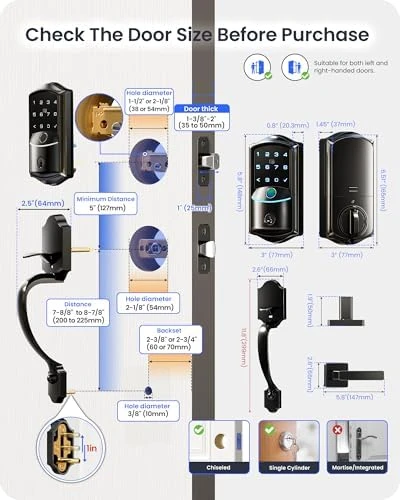 Built-in Wi-Fi Fingerprint Smart Deadbolt Lock with Handleset — Smart Lock, Veise