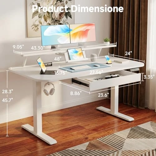 Electric Standing Desk with Drawers and Monitor Stand — Standing Desk, COMHOMA