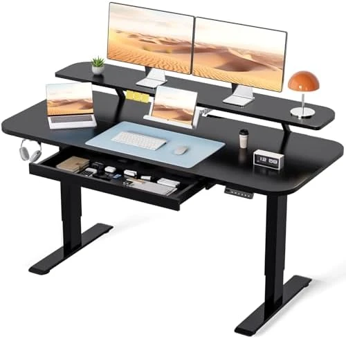 Electric Standing Desk with Drawers and Monitor Stand — Standing Desk, COMHOMA