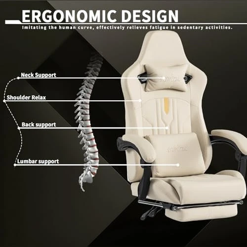 Ergonomic Gaming Chair with Footrest, Massage Lumbar Cushion, and Adjustable Recliner — Smart Chairs, SUKIDA