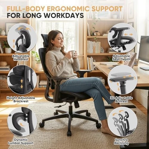 Ergonomic Office Chair with Adjustable Headrest, 3D Armrests, and Lumbar Support — Smart Chairs, Magshion