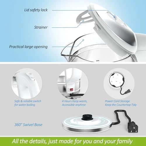 Glass & Stainless Steel Cordless Electric Kettle — Electric Kettle, NISVITU