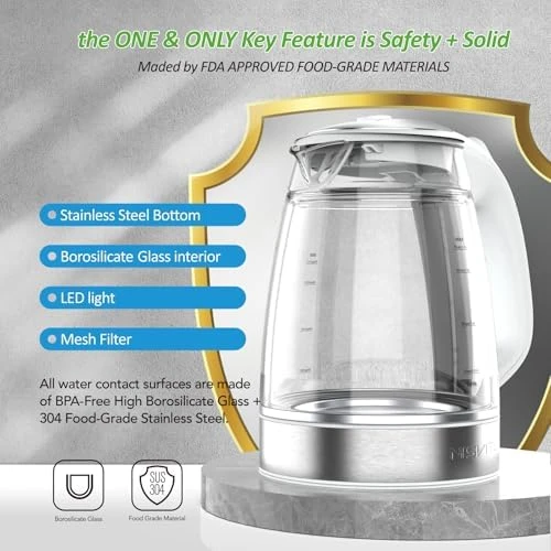 Glass & Stainless Steel Cordless Electric Kettle — Electric Kettle, NISVITU