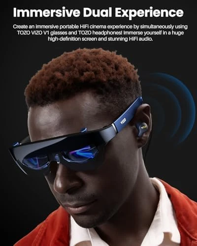 AR Glasses with Ultra-Bright Display, Built-in Stereo Speakers, Adjustable Myopia Correction, 118-Inch Virtual Mega... — Smart Glasses, TOZO