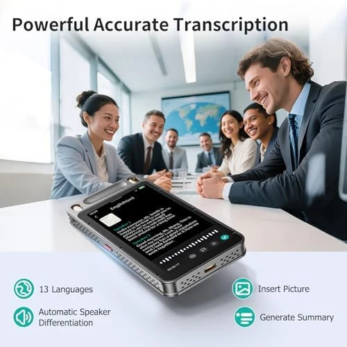 Voice Recorder with AI Transcription and Translation — Translator Device, Fivegren