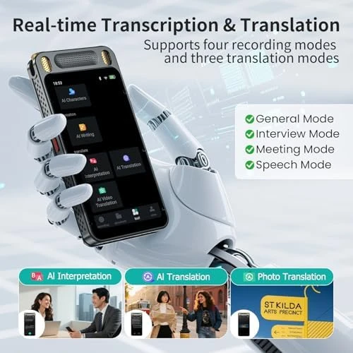 Voice Recorder with AI Transcription and Translation — Translator Device, Fivegren