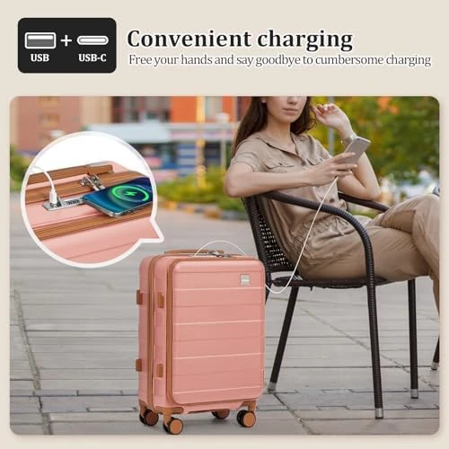 Carry on Luggage with Front Pocket and USB Port — Smart Luggage, imiomo