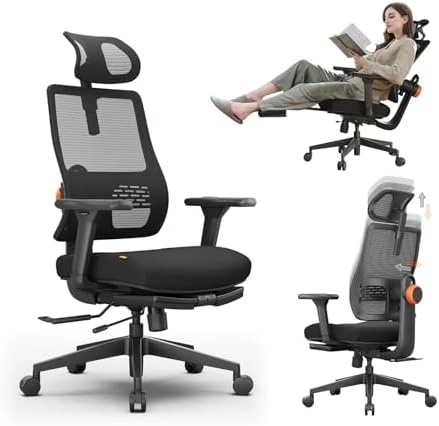 Ergonomic Office Chair with Footrest, Auto-Following Lumbar Support, High Back Desk Chair with 4D Armrest, 136° Tilt... — Smart Chairs, NEWTRAL