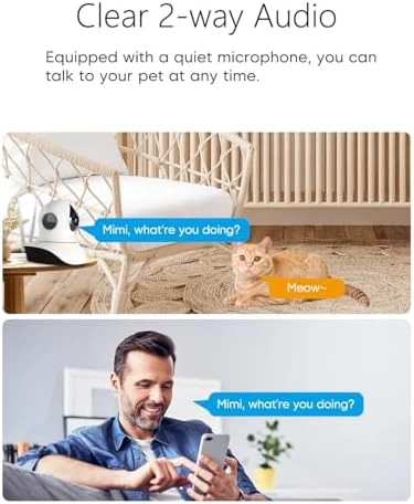 Interactive Pet Camera with Dual WiFi Antennas, 360° Pan-Tilt, 2K Dog & Cat Camera with Phone APP, 2.4GHz WiFi, IR Night... — Security Camera, Vstarcam