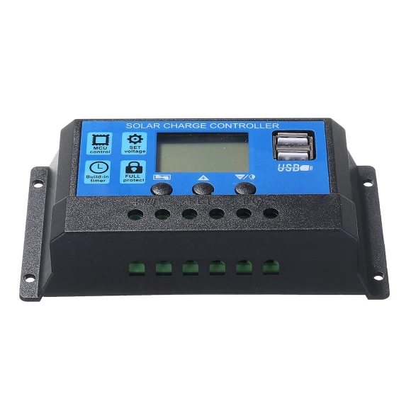 LCD Display Photovoltaic Solar Controller with Dual USB Ports — Solar Charge Controller, LEORY