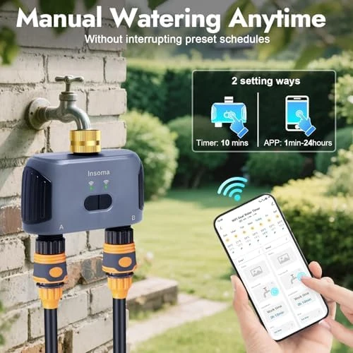 2 Zones WiFi Water Timer Brass Inlet — Irrigation System, Insoma