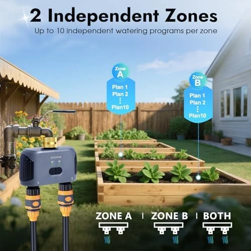 2 Zones WiFi Water Timer Brass Inlet — Irrigation System, Insoma