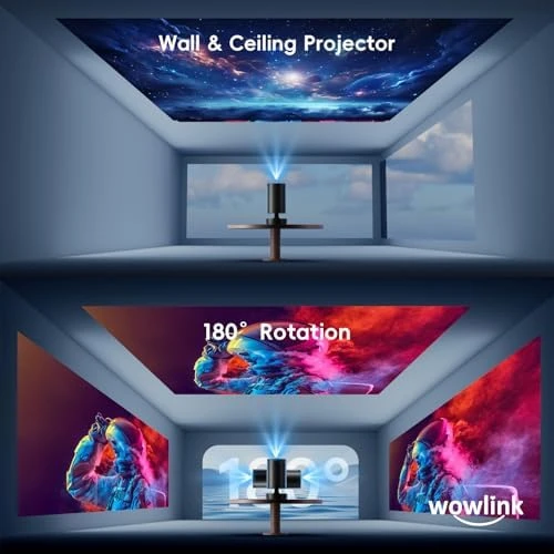 Mini Projector with WiFi 6 and Bluetooth 5.4 Support 4K 1080P Auto Keystone 180° Rotatable — Smart Projector, wowlink