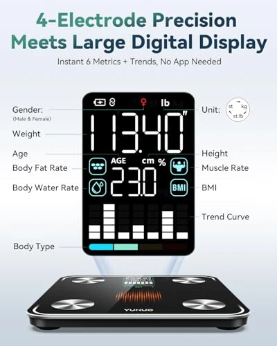 Smart Scale for Body Weight, 4-Electrode BIA Body Composition Scale with High Precision, Large LED Display, Digital... — Smart Scale, YUHUO