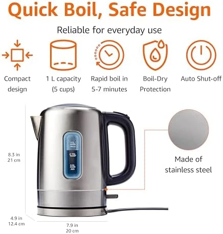 Electric Stainless Steel Kettle for Tea and Coffee — Electric Kettle, Amazon Basics