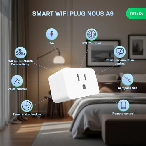 Wi-Fi Smart Plug 15A, Dual-Band 2.4GHz & 5GHz, Energy Monitoring — Smart Plug, NOUS