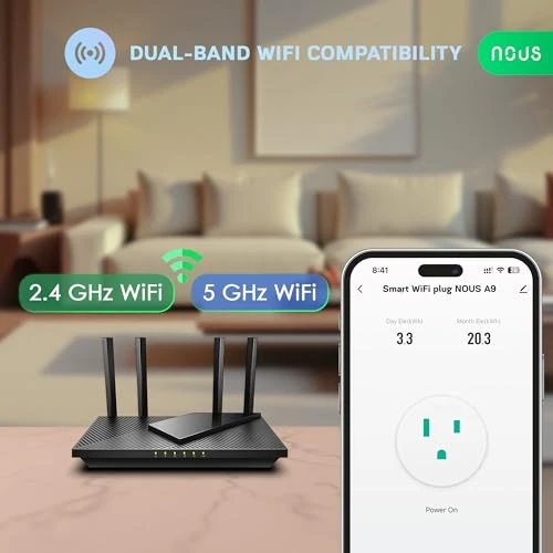 Wi-Fi Smart Plug 15A, Dual-Band 2.4GHz & 5GHz, Energy Monitoring — Smart Plug, NOUS